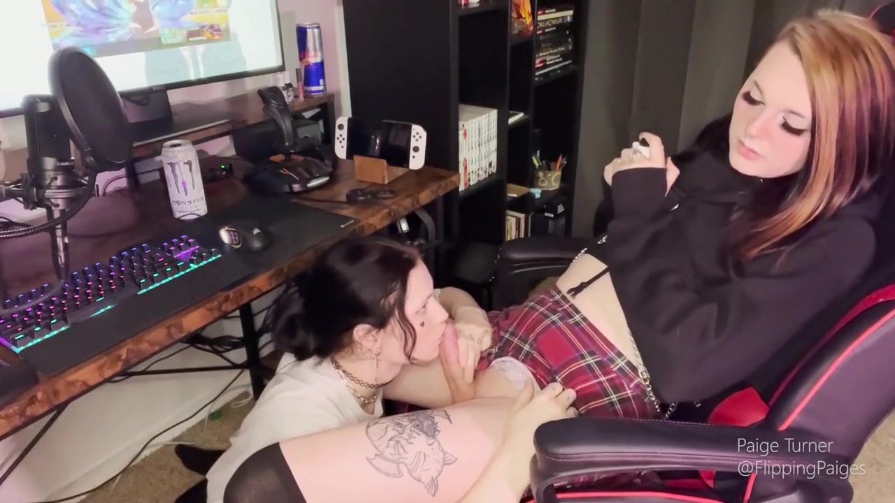 Trans Lesbian E-girls Paige And Willow Support Each Other Under The Desk To Explosive Finish