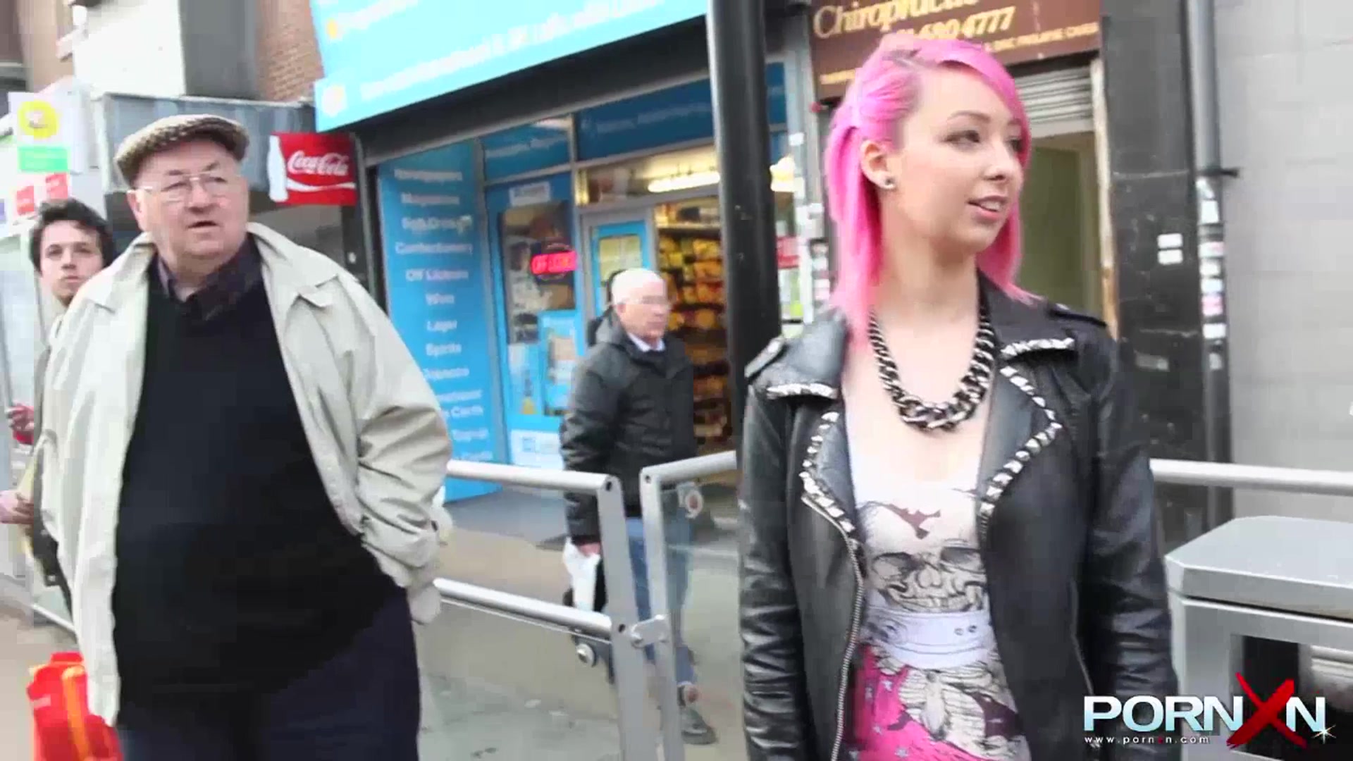 Pink hair slut flashing in public