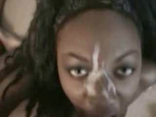 Black girlfriend gets a nice load of cum all over her face