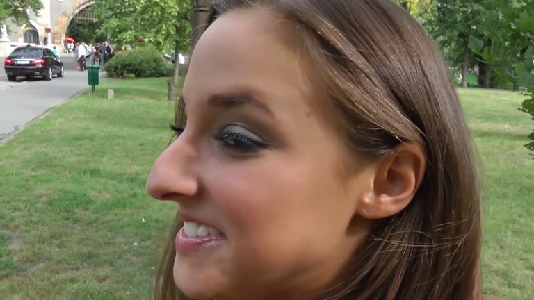Nasty brunette in public blowjob