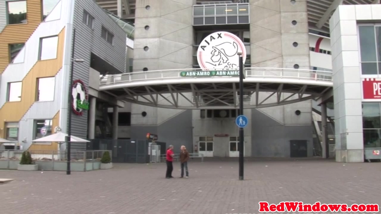 Real dutch hooker sucking balls while jerking