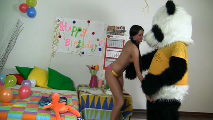 began to play with a large dong toy panda