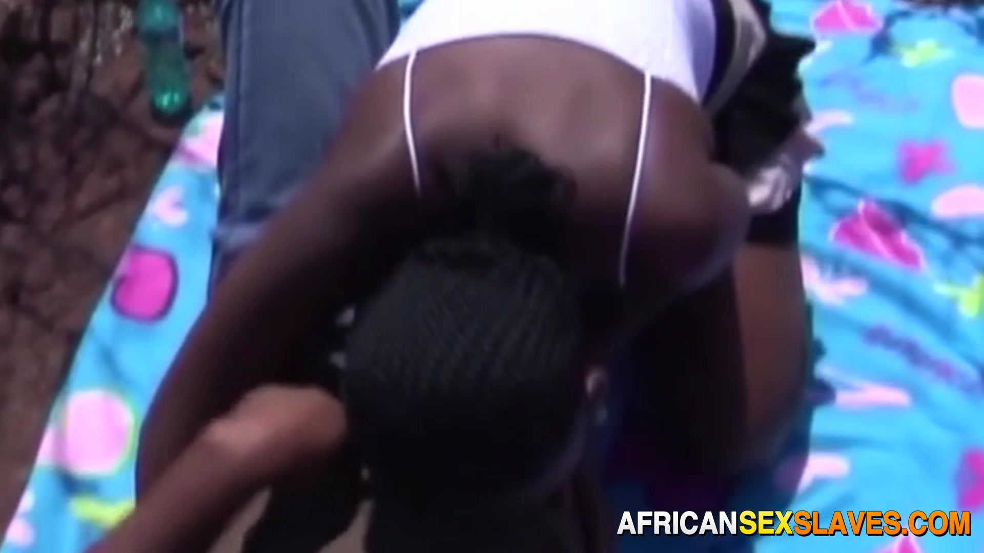 Real outdoor African BDSM slut hardcore group sex orgy