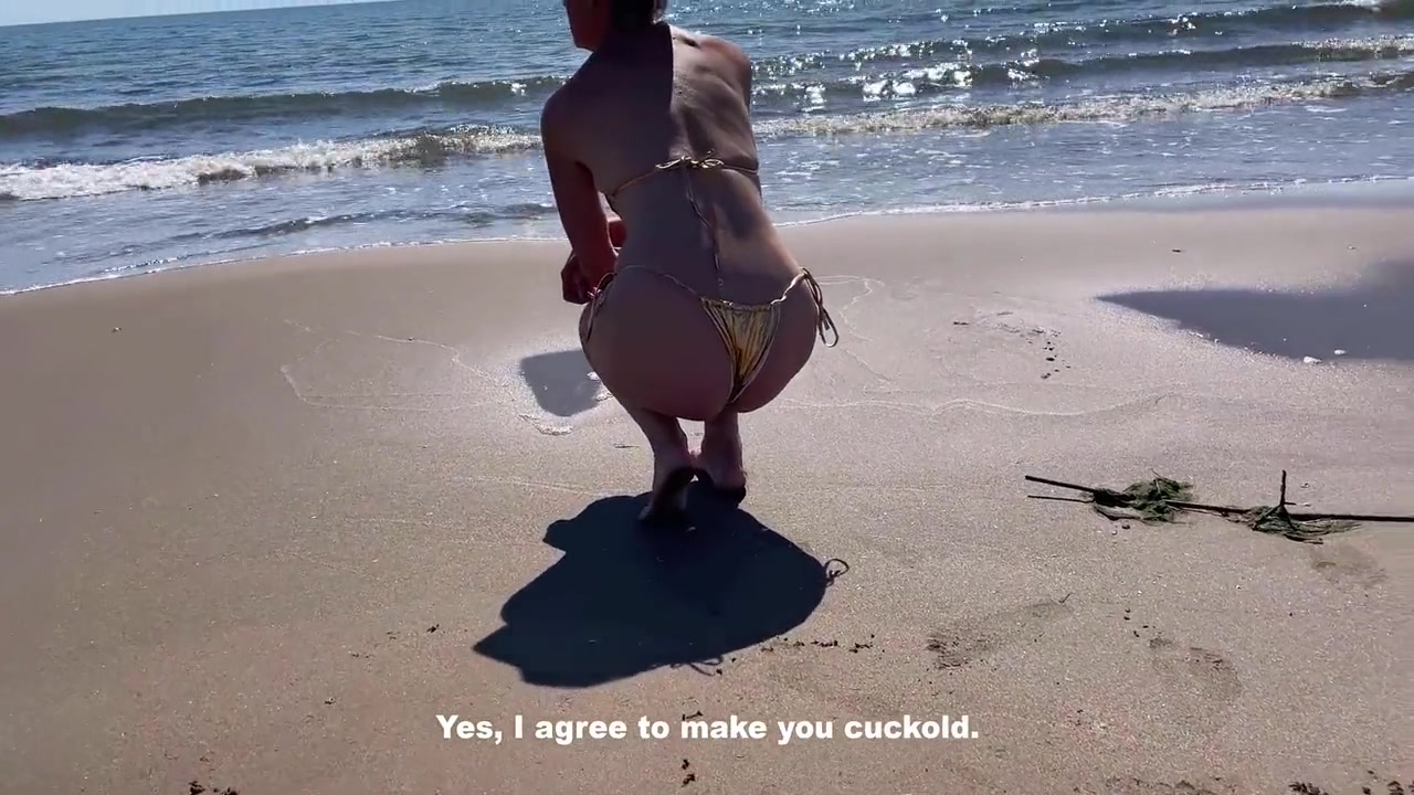 Slut Makes Fun Of Her Husband On The Beach - Hot Milf