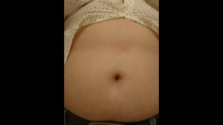 Popping button of shirt with my chubby tummy