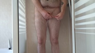 Hairy Young Cub Showering and Covering Himself in Pee