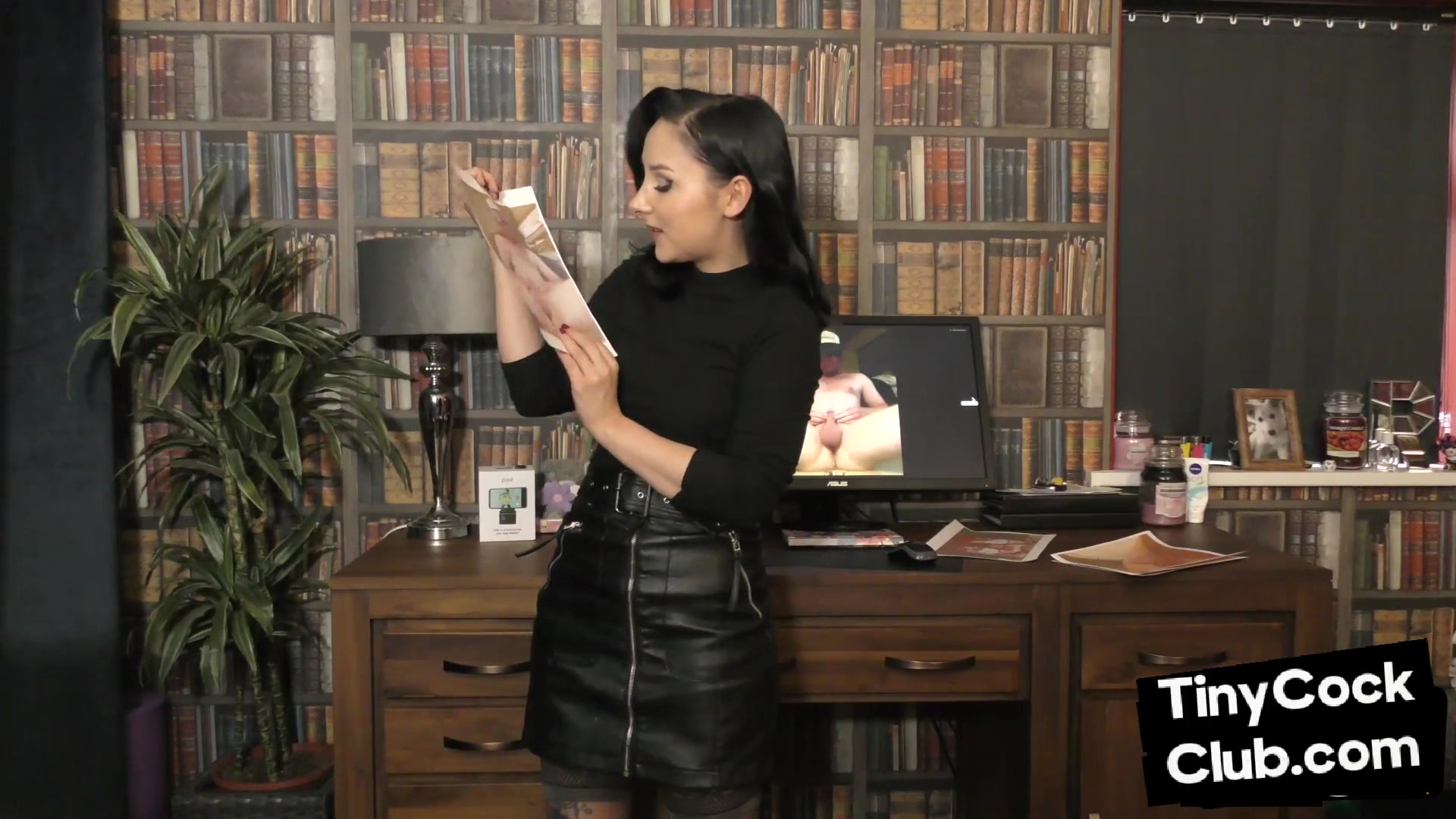 Solo SPH domina reacts while watching small cocks on pics