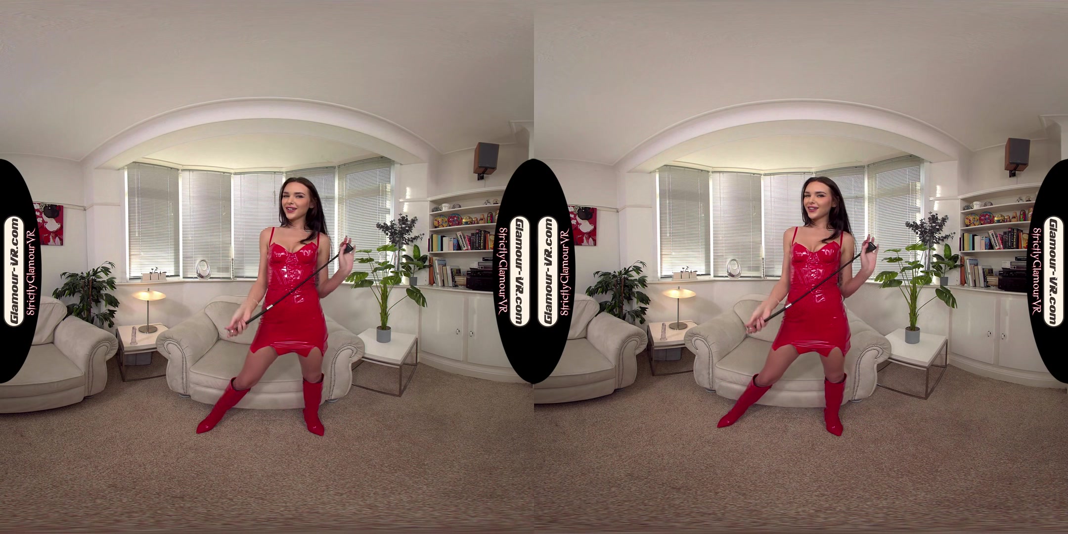 Antonia Jay In Red Pvc With Transparent Dildo Joi - 8k Vr