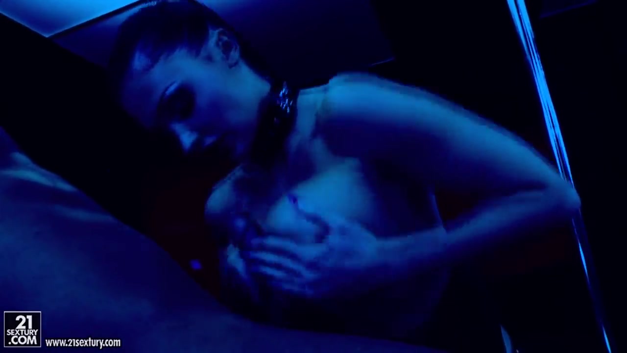 Aletta Ocean stripping and sucking a black cock in the darkness