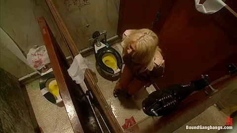 Big Tittied Rich Girl Mercilessly Fucked in a Dirty Bathroom