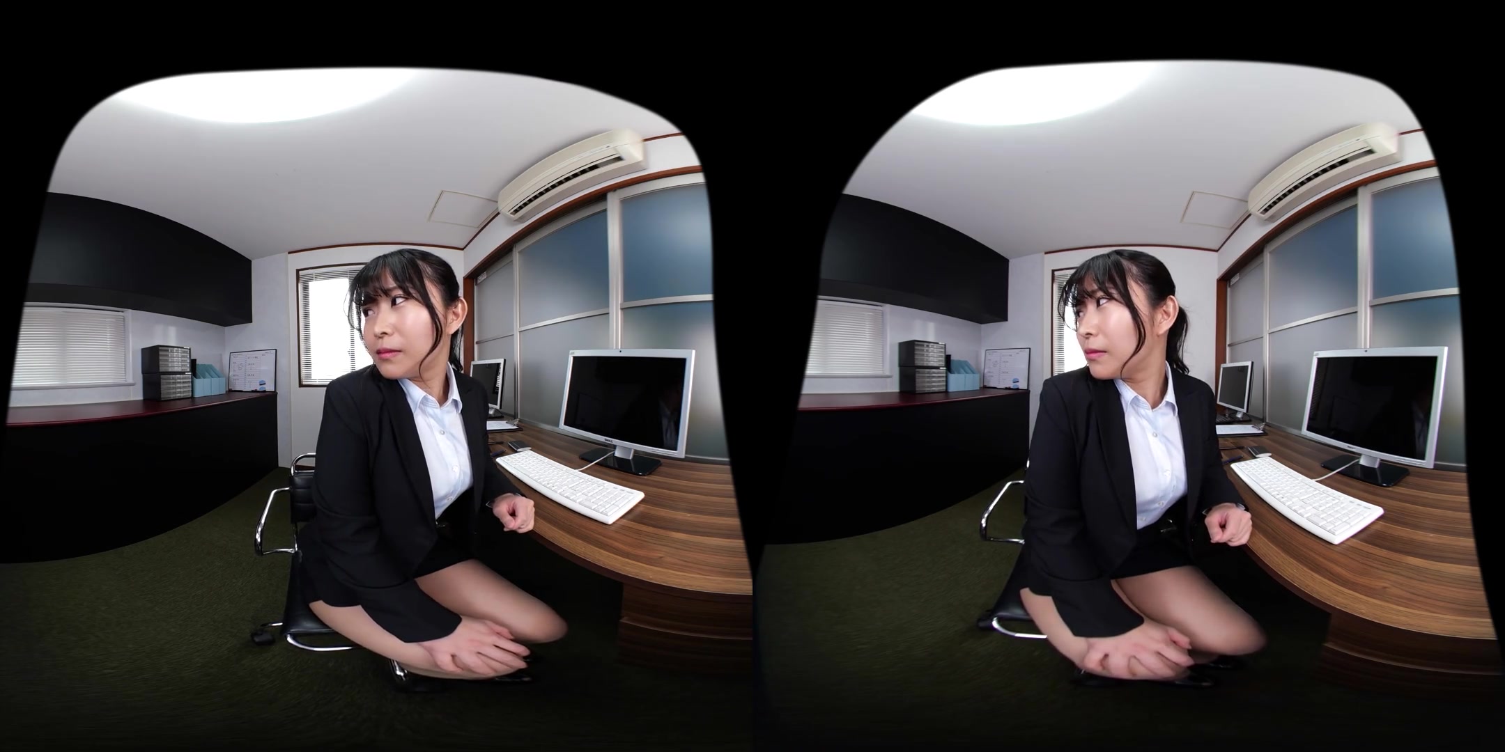 Virtual Dive: At the Company, Grey Play with Rei Nishimura; Busty Japanese OL Flirts with you In Lingerie