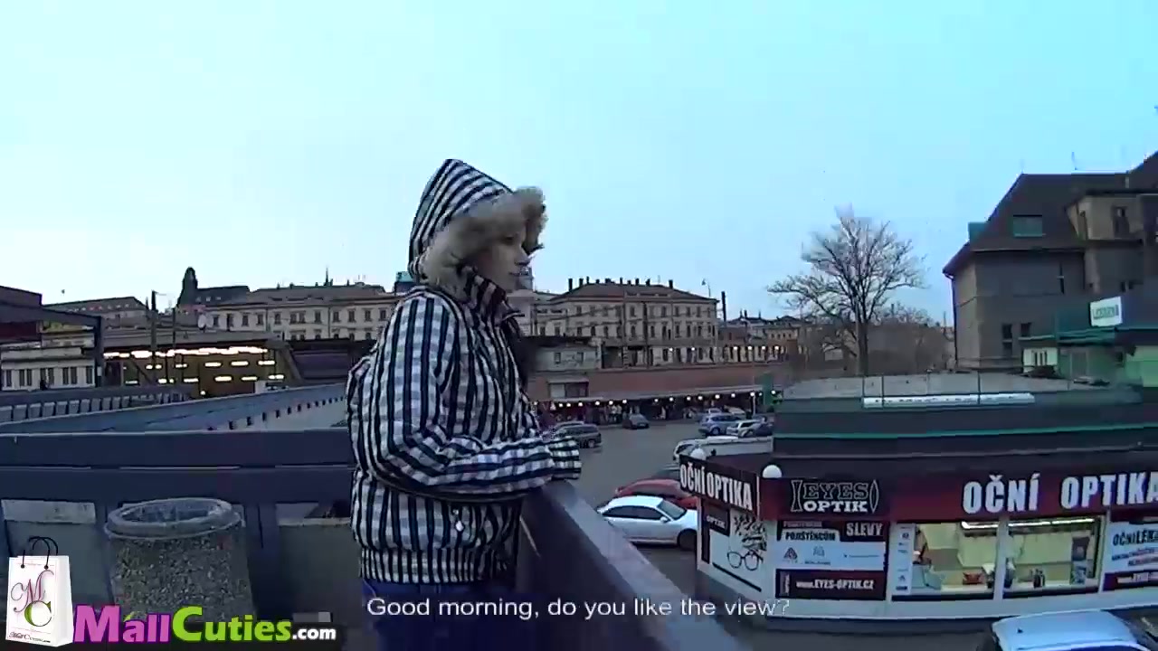 Blonde Girl after persuading goes shopping with a stranger