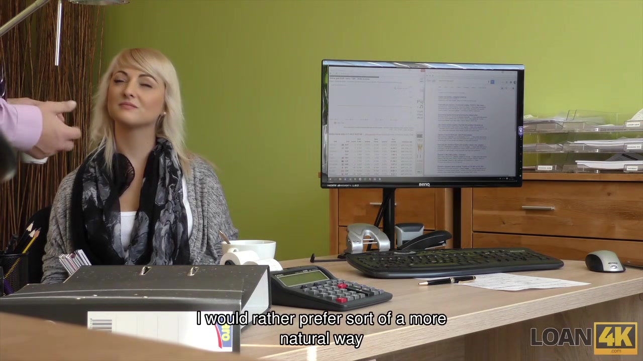 LOAN4K. Nice young lady gives a head and spreads legs in loan office