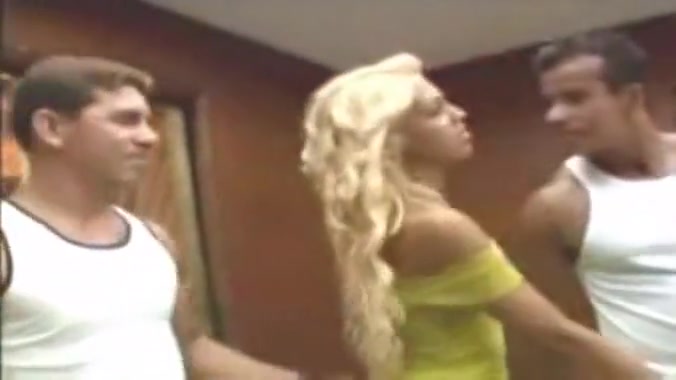 blonde ladyboy With Two males