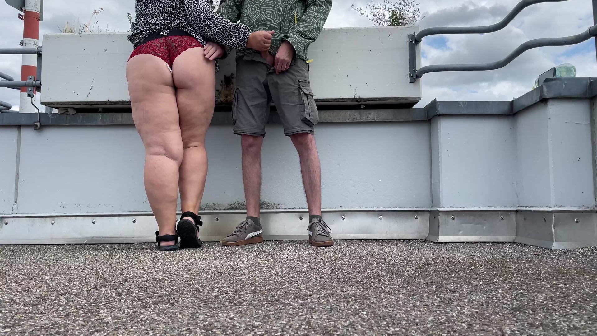 Spanking My Step mother In Laws Gorgeous Fat Ass While She Jerks Off My Cock On The Top Of The Parking Lot
