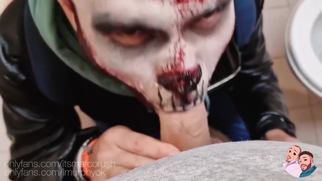 Hungry Cocksucker Zombie Takes His Next Stud In A Shopping Mall Toilet