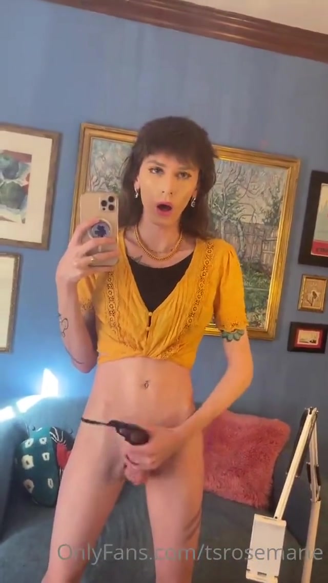 Chubby Big Tits Shemale Jerking Her Big Cock