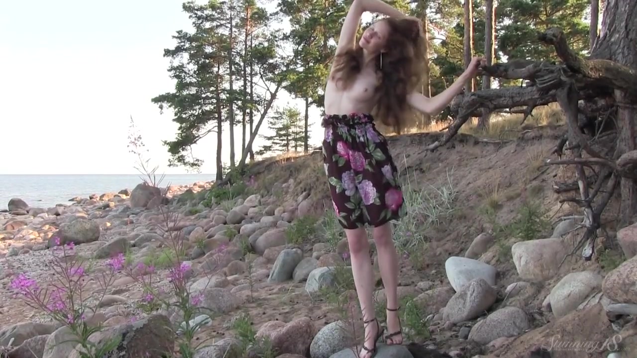 teen 18+ Model Nicole In The Woods With A Flowered Dress