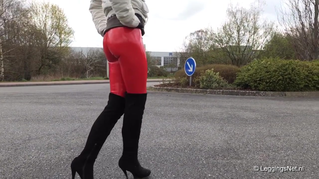 Red Vinyl Leggings And Overknees, 1st Part