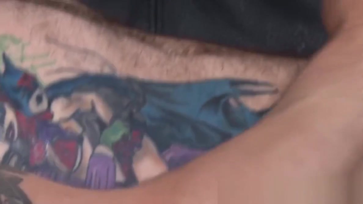 Attractive army homosexual with tattoos masturbates solo
