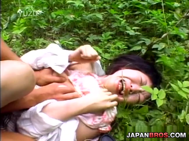 Japanese chick gets cum on boobs outdoor
