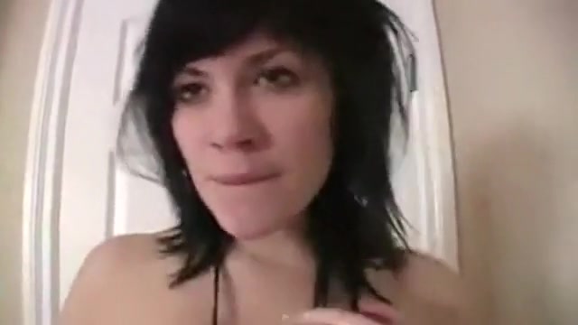 Emo girl in a sexy outfit rubbing my dick with her pussy