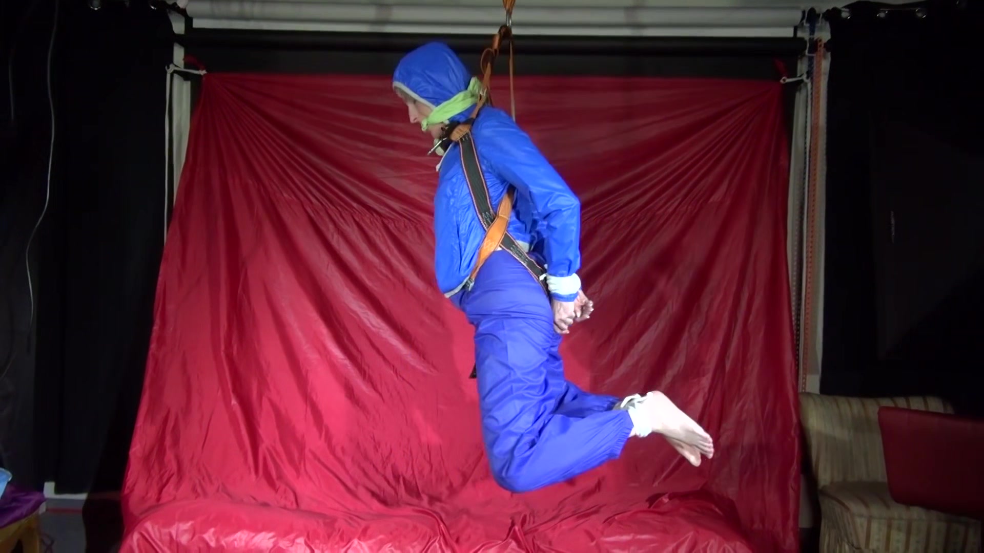 Watching Sexy Sonja Being Tied And Gagged Overhead Hanging With A Special Belt And Ropes And A Cloth Gag (Video)