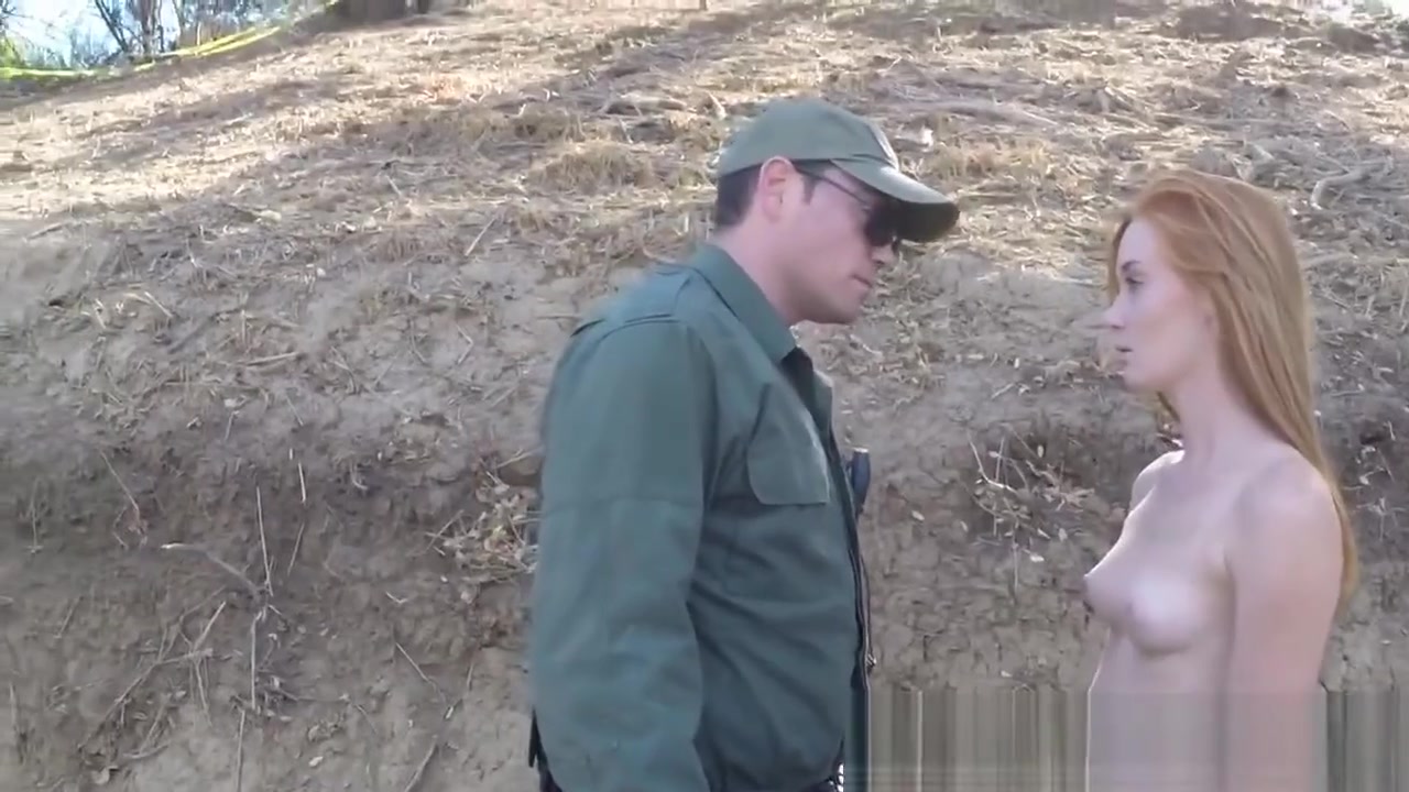 Border guard bangs hot redhead cutie outdoors