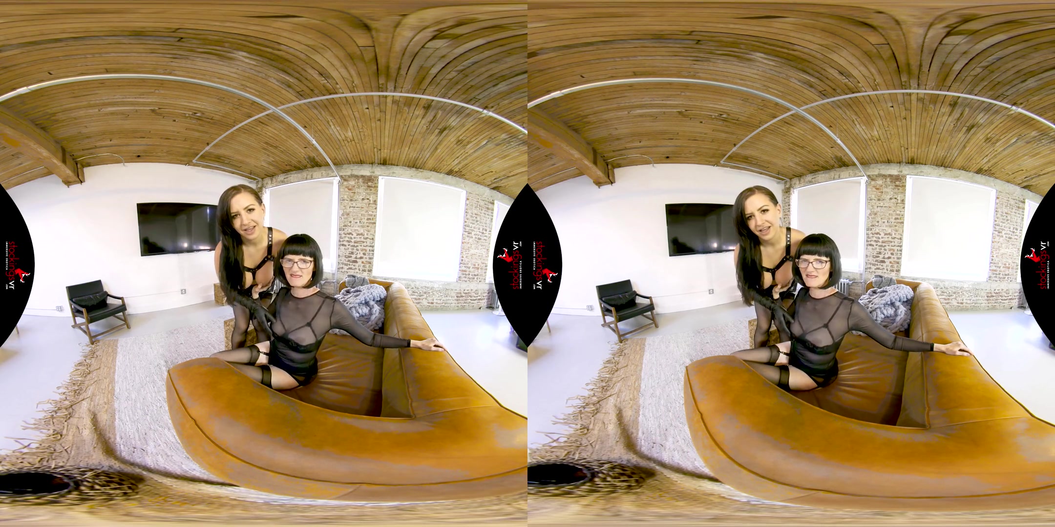 Back In Black the Stocking Girls Julia with Tindra Frost, the Scottish Milf - Lesbian Leg Fetish and Stockings Amateur VR Video