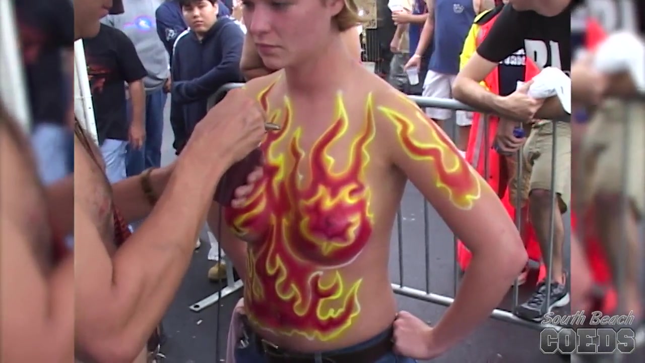 Some Chicks Getting Their Tits Body Painted On Duval Street Key West - SouthBeachCoeds