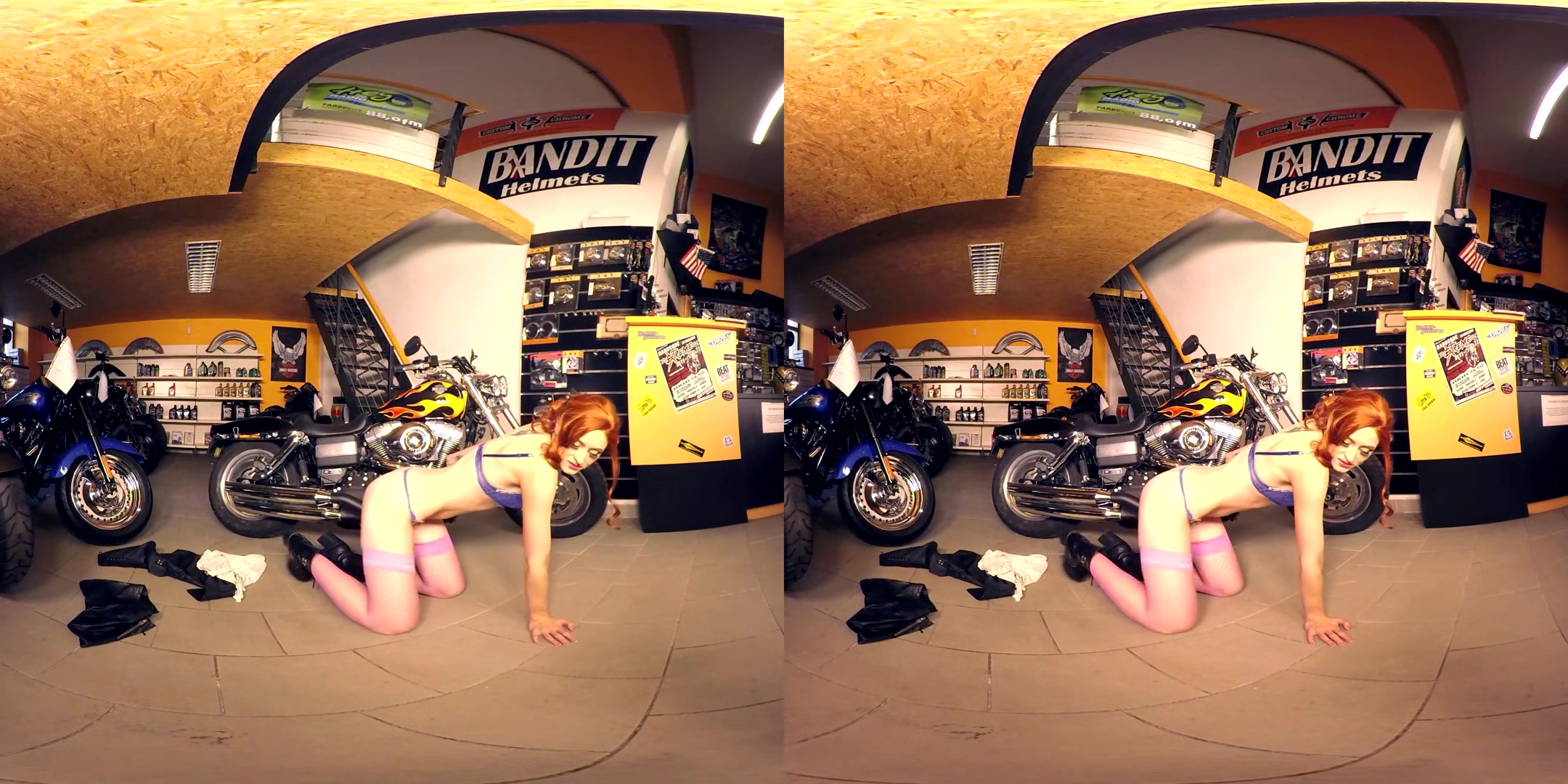 195 - Yassmine - Slender Redhead Naked In Motorcycle