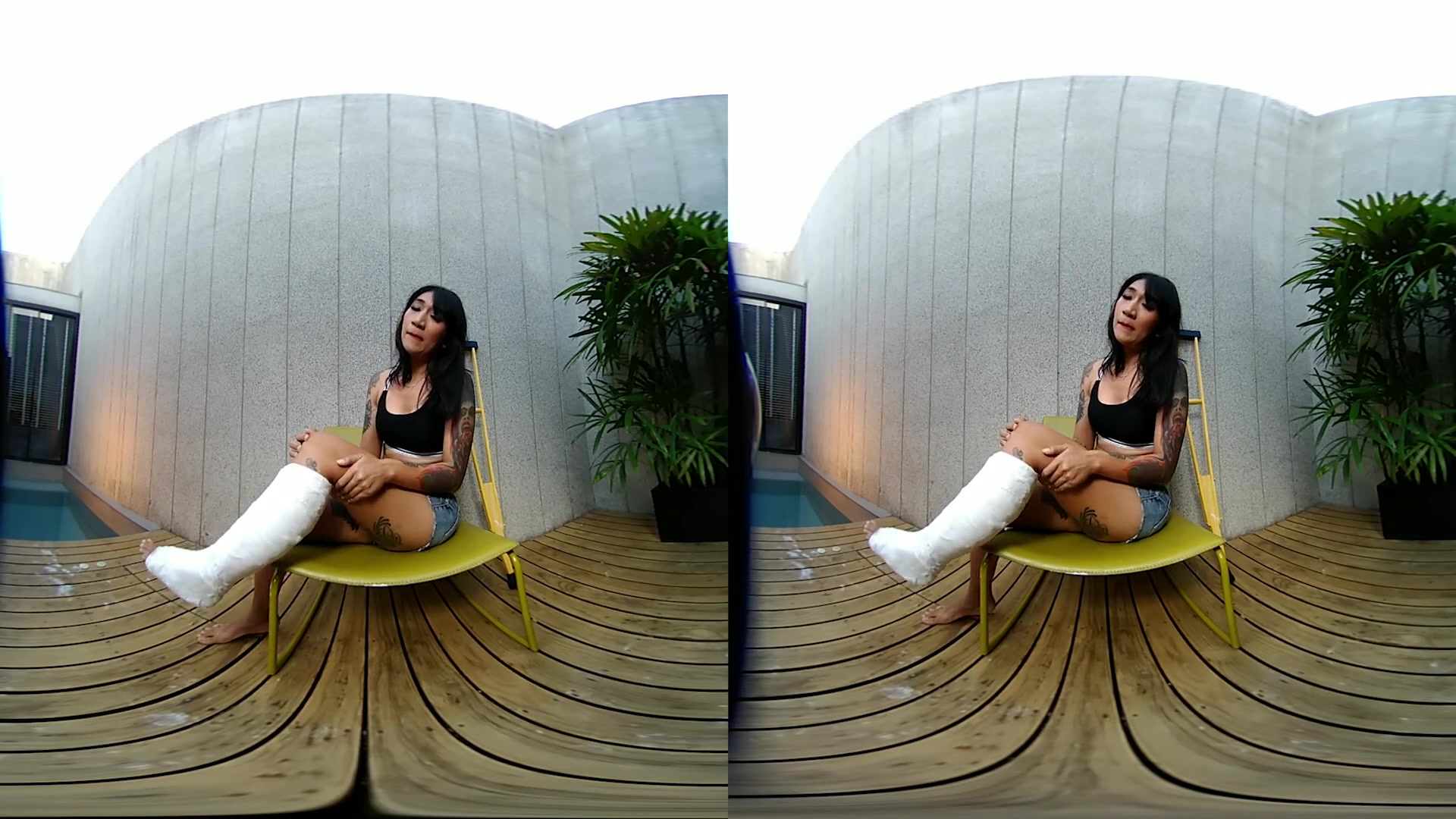 Tattooed Asian Model With Short Cast Leg (SCL) - VRpussyVision