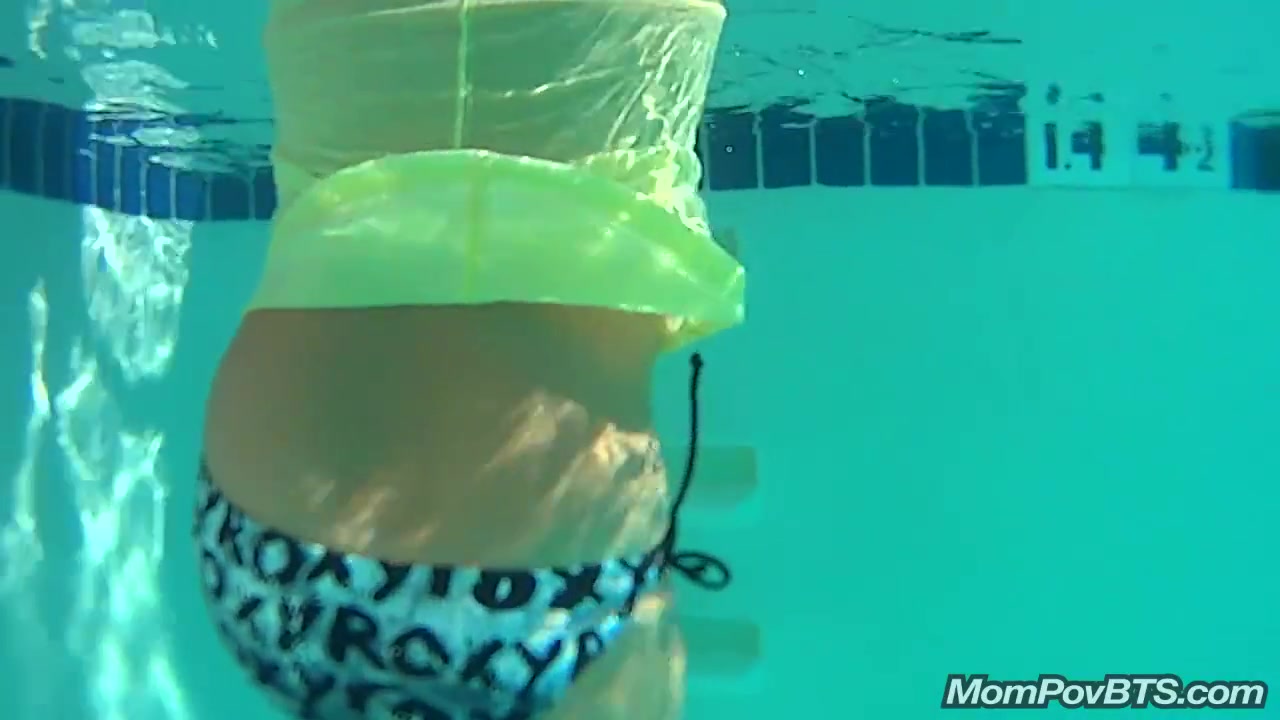 MILF in public pool before porn shoot