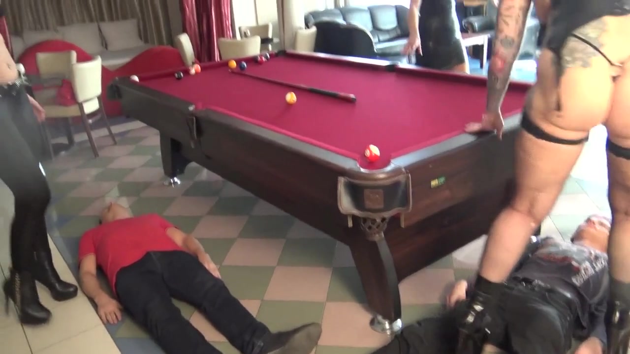 Pool billiard femdom party with 3 slaves! Trampled, balls destroyed, whipped and ass fucked! by Femdom Austria