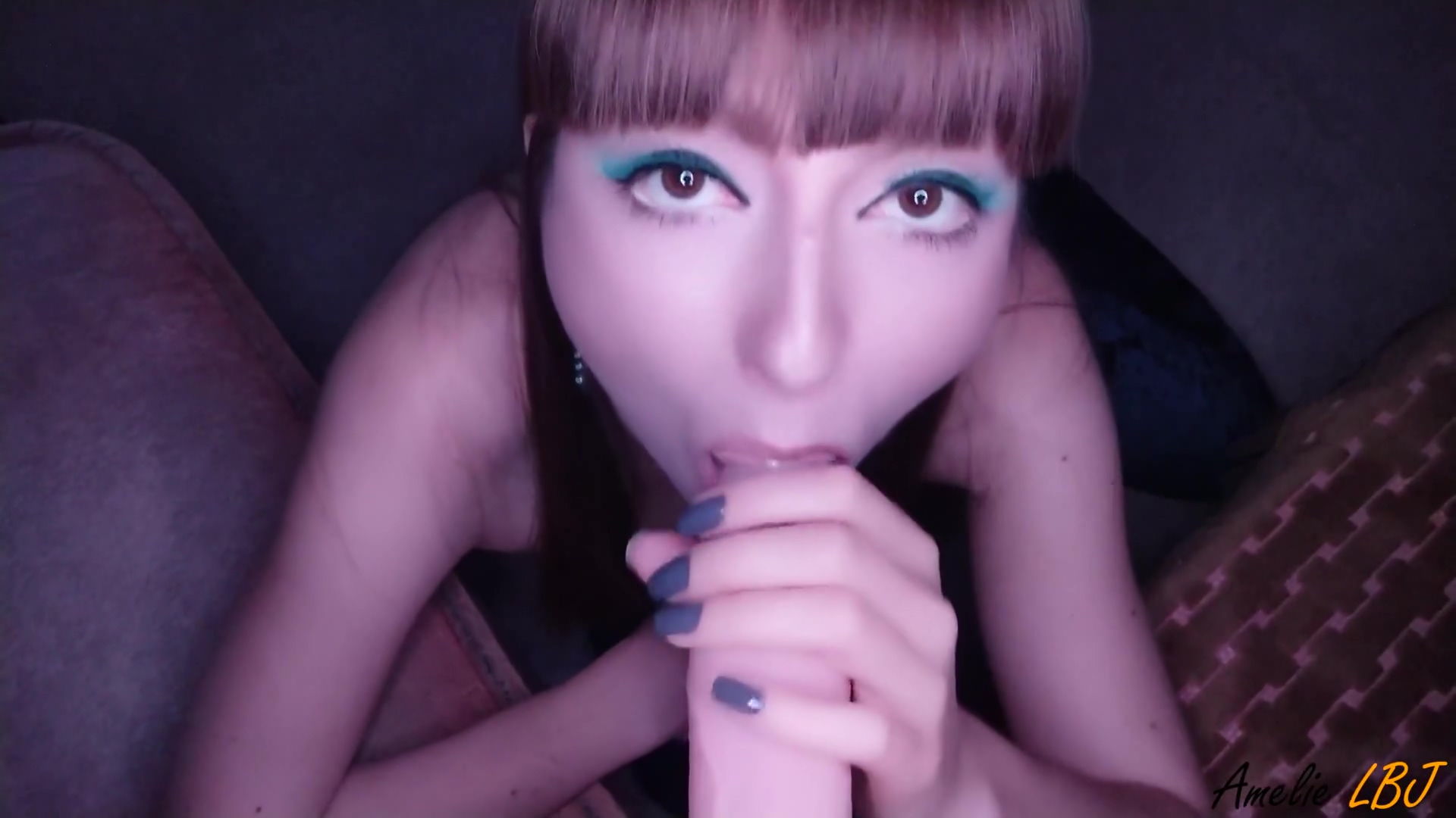 Girl Sucks Dildo Deep And Receives Fake Cumshot In Mouth
