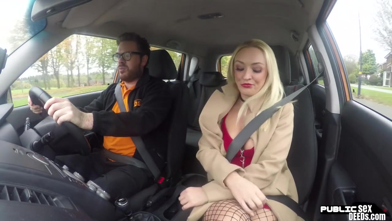 Driving tutor public bangs fishnet wearing MILF outdoor