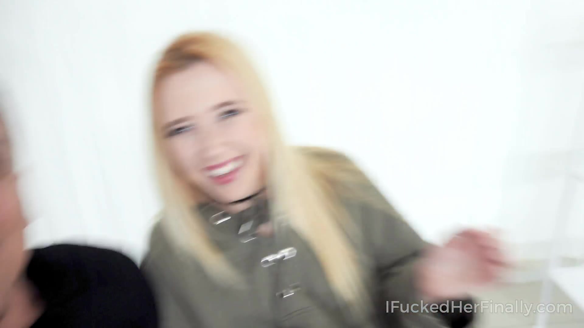 Excited blonde teases the dude with her tits