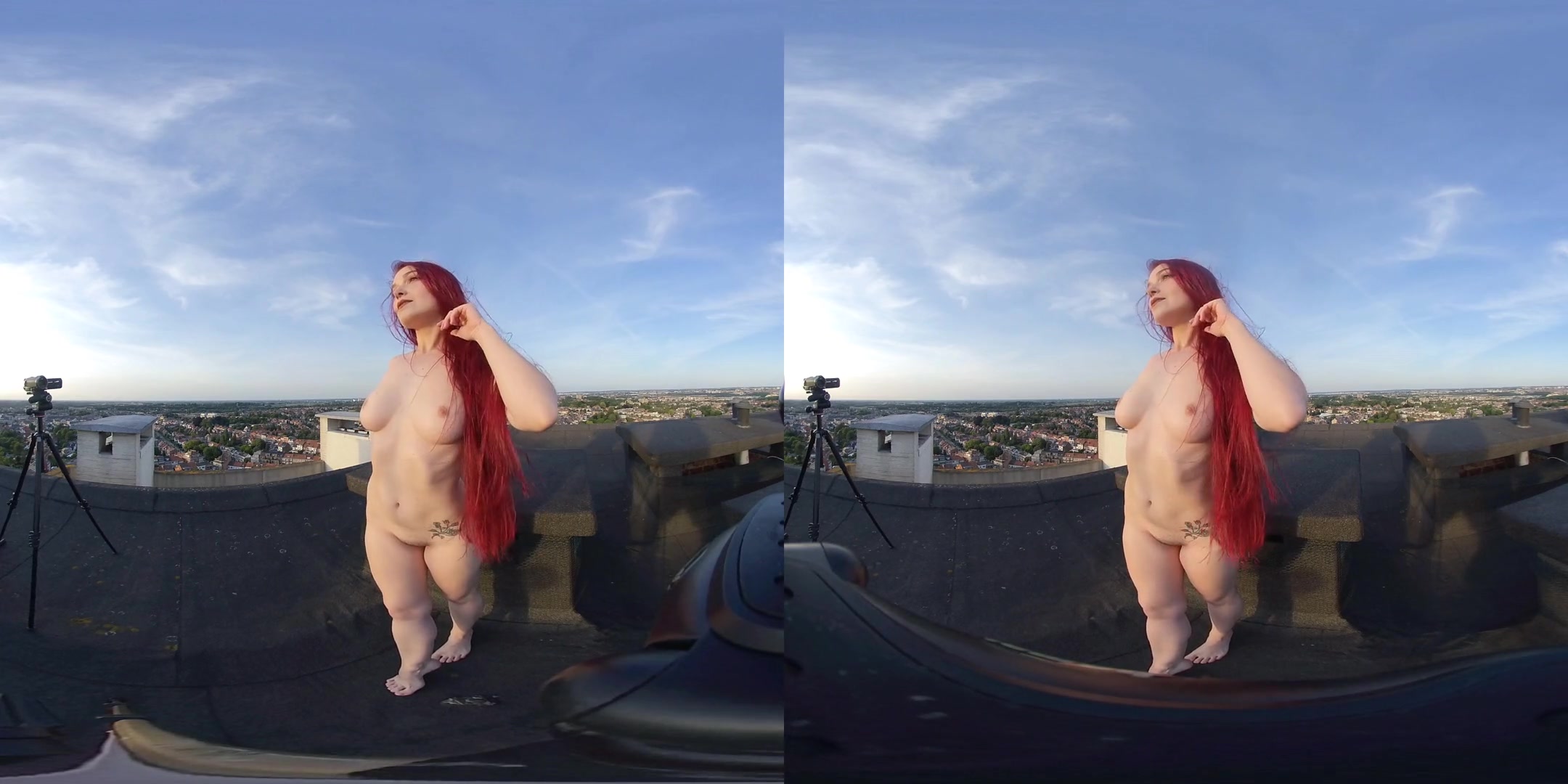 Lady - Photoshoot on a Rooftop - Redhead Naked Outdoors