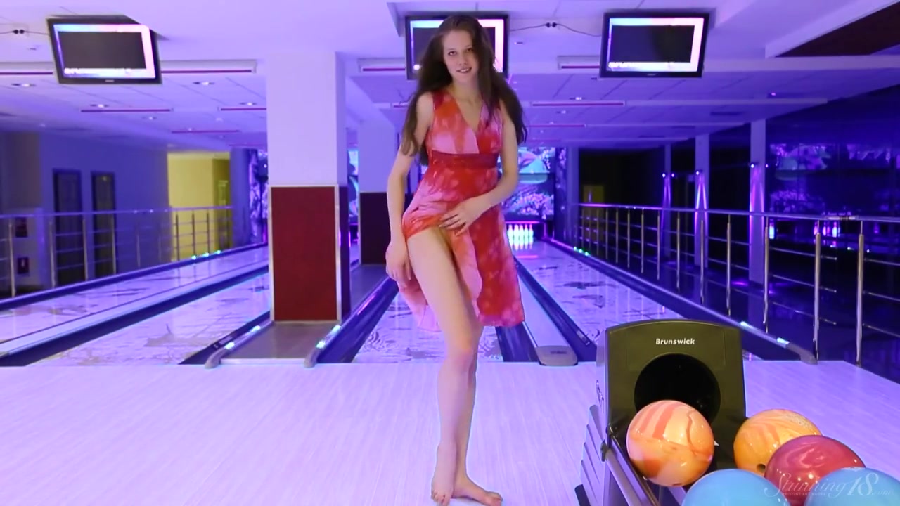 Brunette teen 18+ Model Playing Naked In The Bowling Alley