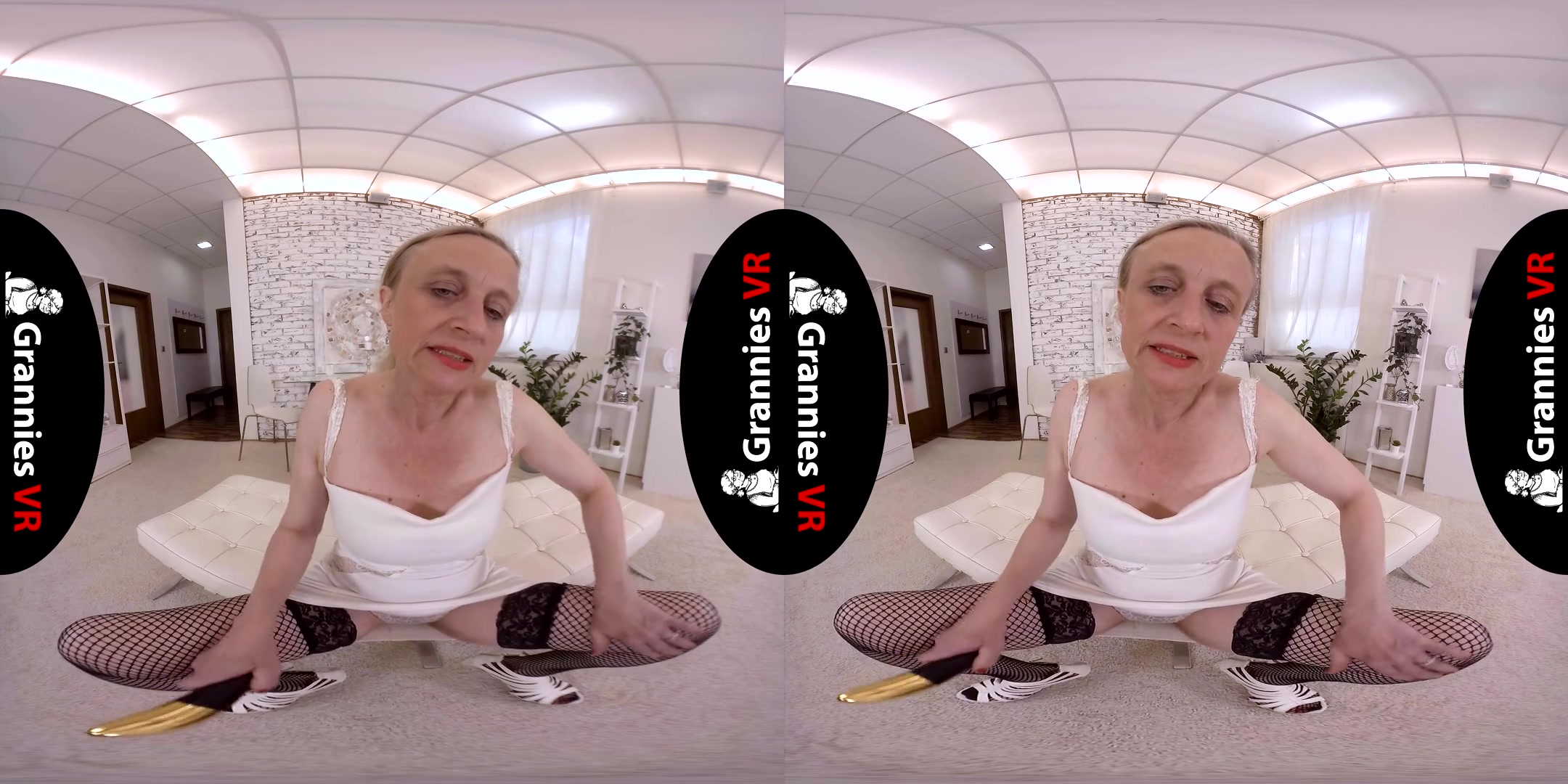 Granny Andrea - Solo in Fishnet Stockings; Gilf in Lingerie Solo with a Toy