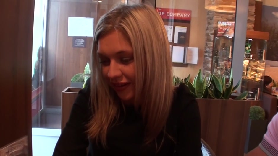 Hot blonde owned by 2 guys in cafe
