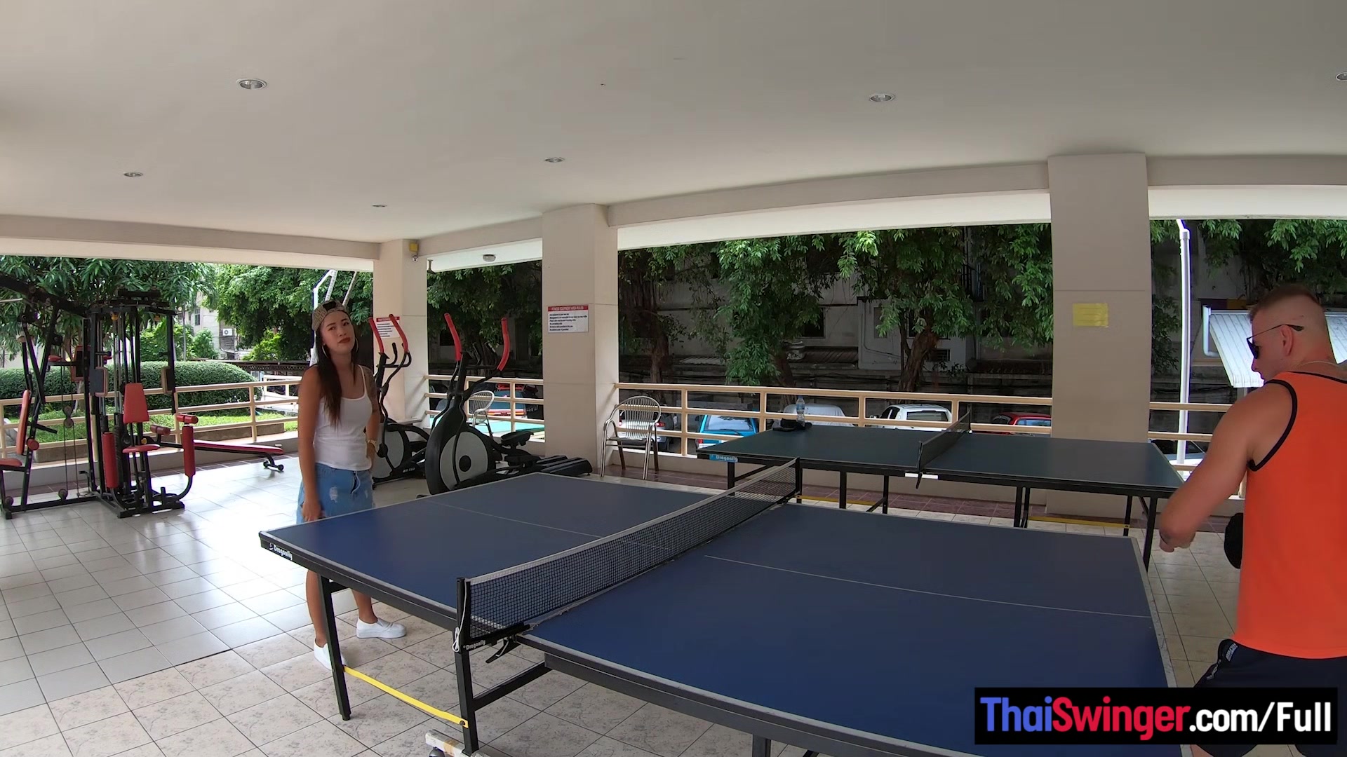 Curvy Thai amateur girlfriend sex in the shower after a game of Ping Pong