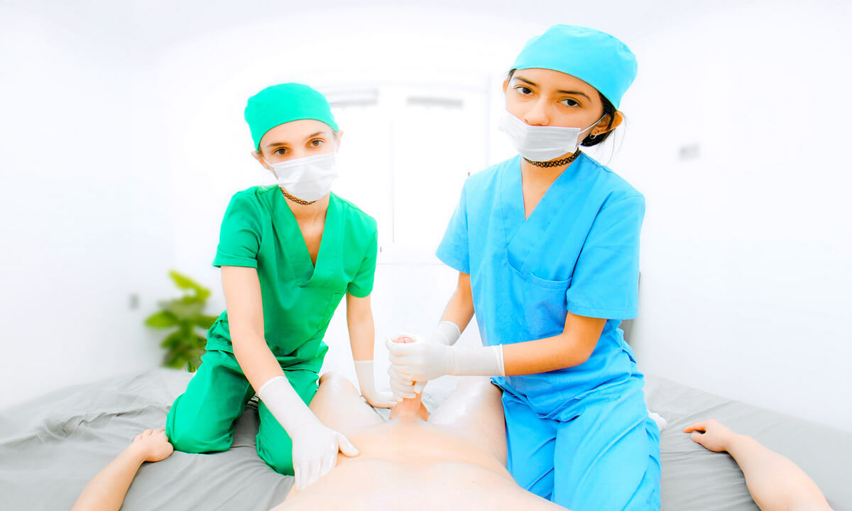 2 Student Nurses Jerk You Off - Semen Extraction