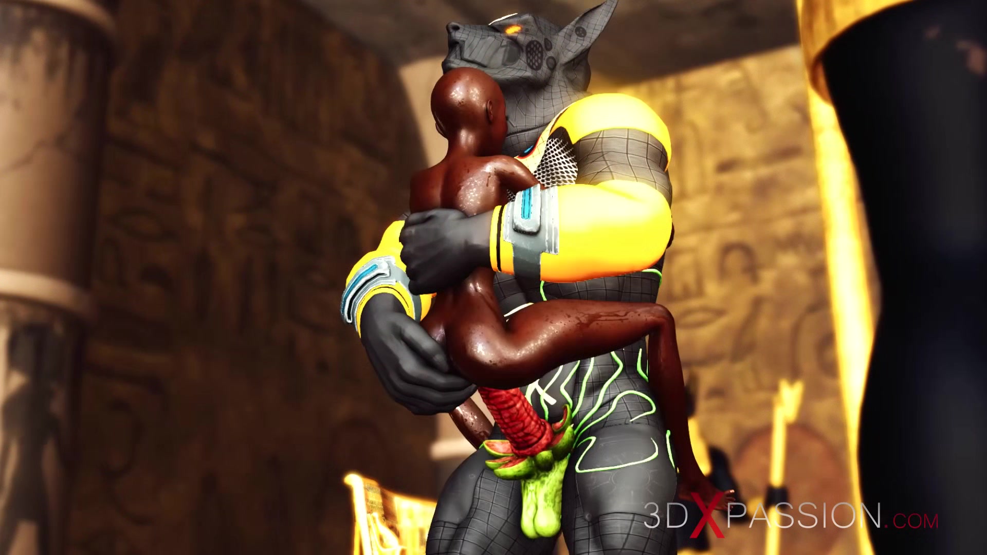 Anubis fucks hard a sexy slave ebony in an egyptian temple