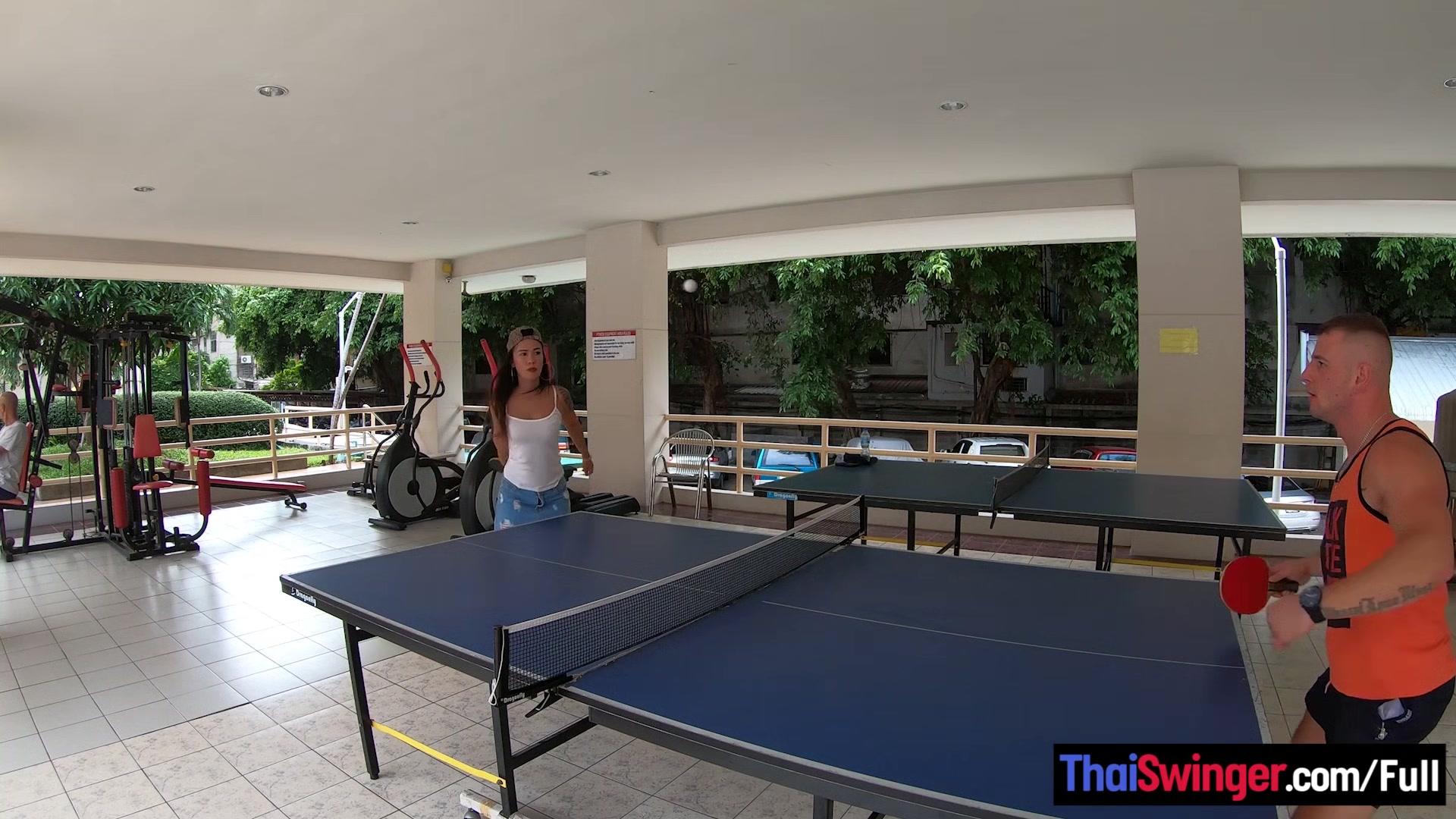 Curvy Thai amateur girlfriend sex in the shower after a game of Ping Pong
