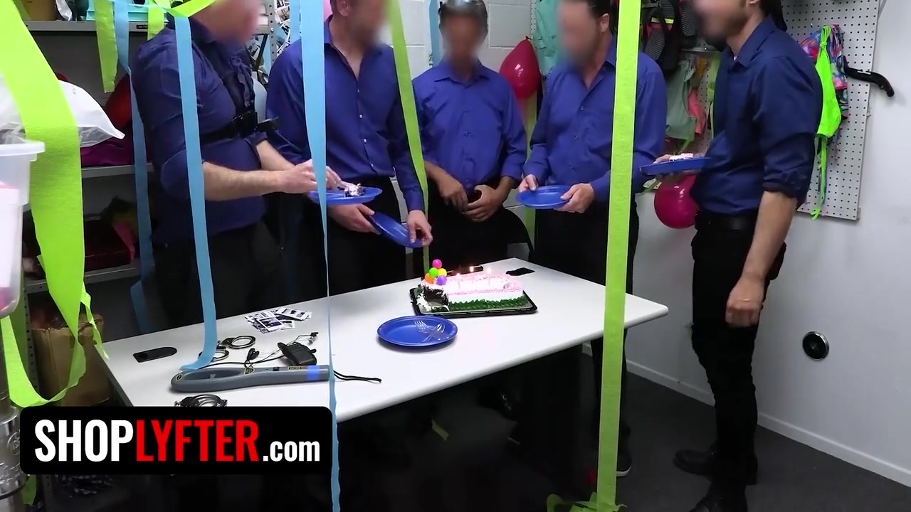 Blonde teen 18+ Caught Stealing For The Third Time And Gets Gangbang By The Security Team