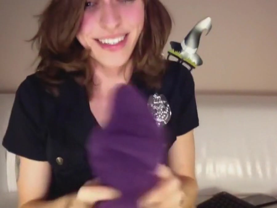 Shemale college girl stroking her huge uncut cock