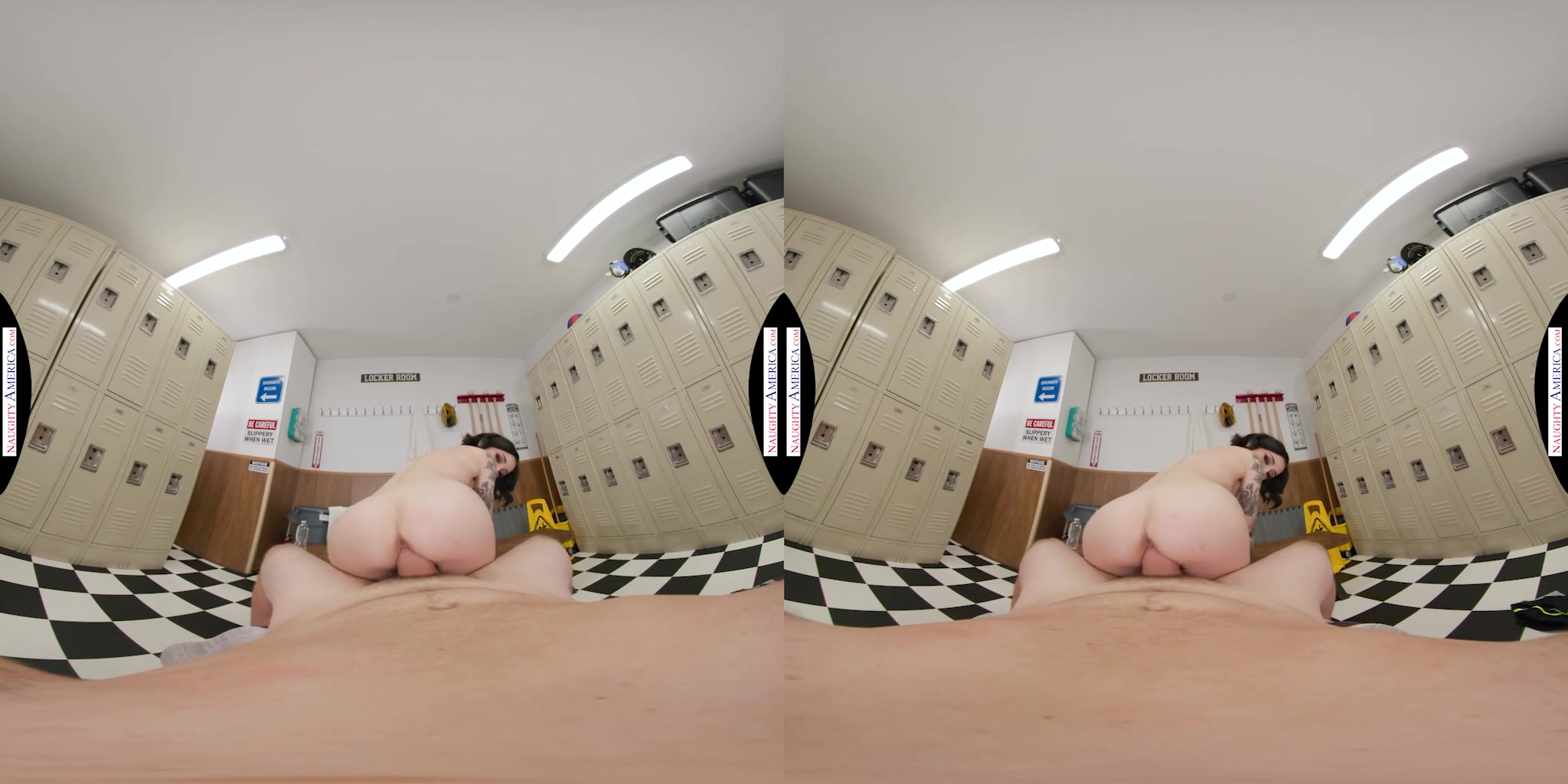Stevie Moon spots her crush at the gym and follows him into the locker room to get her pussy filled