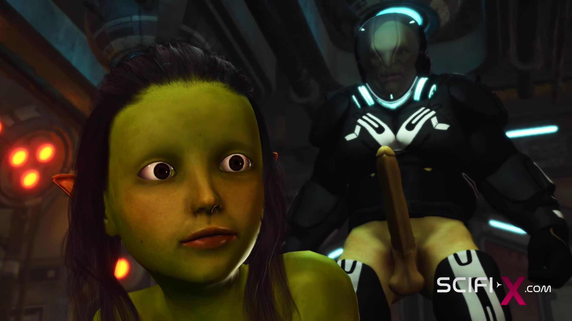 Alien sex in a starship. Female green alien gets fucked by a big monster