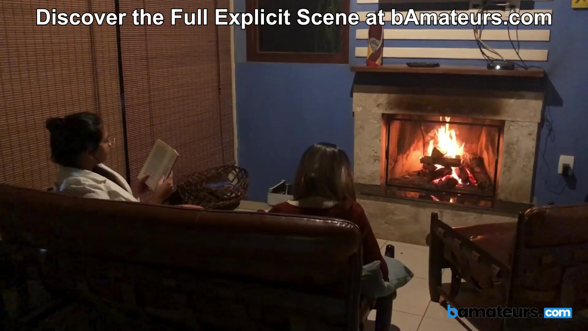 Amateur Threesome Heats Up near the Fire Place at bAmateurs